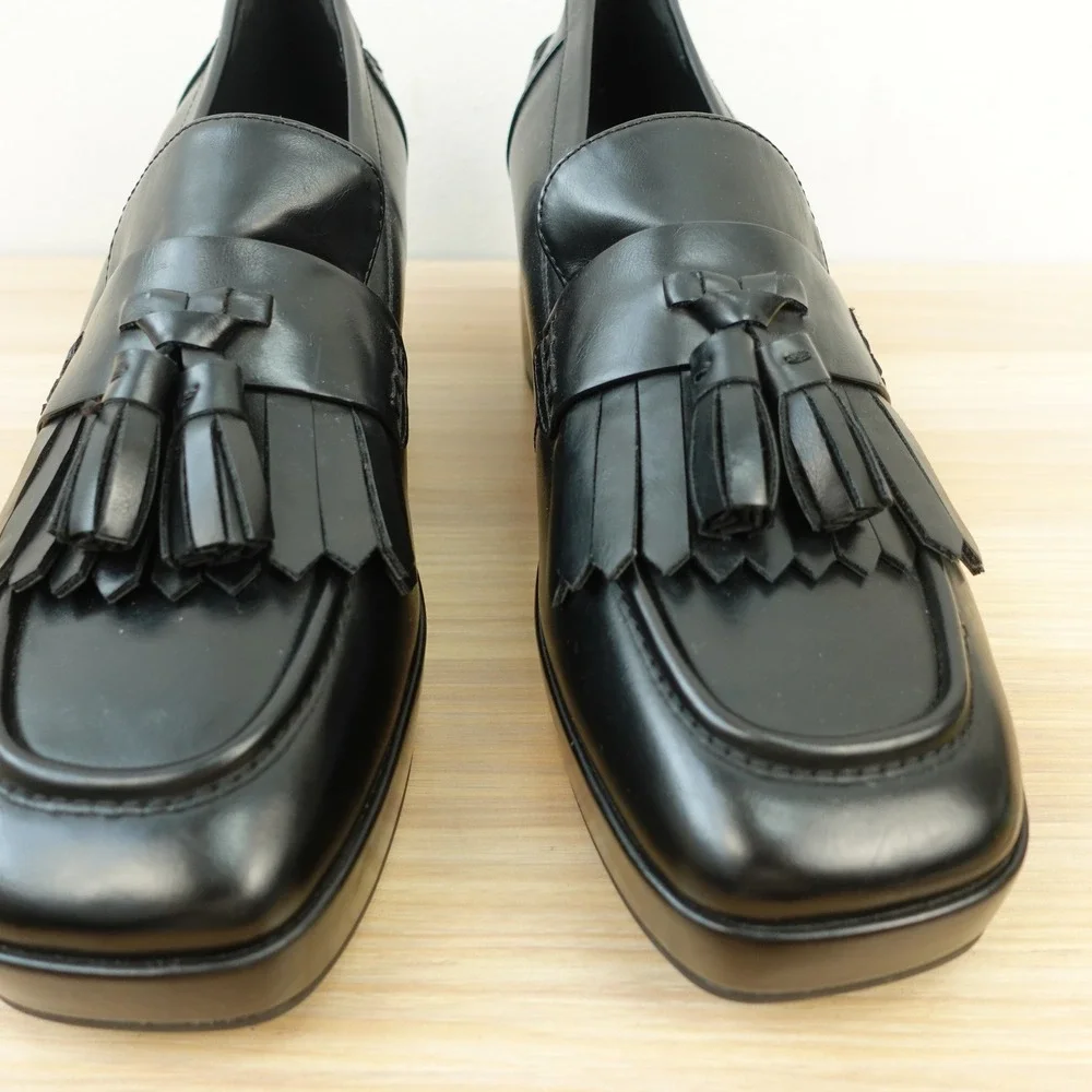 Office Siren Platform Loafers Womens 10 M Black Tassel Kiltie Chunky AEROSOLES